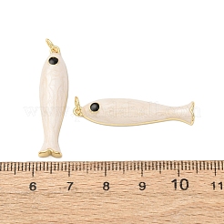真鍮チャーム  魚  エナメル  18KGP本金メッキ  カドミウムフリー＆鉛フリー  ラックめっき  長持ちメッキ  丸カン付き  ホワイト  34x8x4.5mm  穴：3.2mm&nbsp;X-KK-D019-29C-03G
