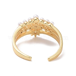 Открытое кольцо-манжета со звездой из прозрачного кубического циркония с акриловым жемчугом RJEW-P032-12G