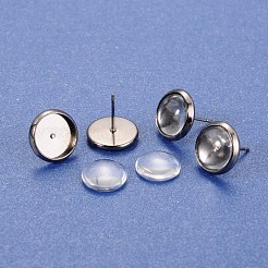 Diy laiton boucle d'oreille supports cabochon de la lunette et cabochons de verre transparent&nbsp;DIY-X0267-01-10mm-B-RS