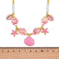Colgante redondo de latón esmaltado con forma de estrella de mar y perlas de imitación de ABS.&nbsp;KK-CBA4547-04C-G