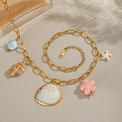 Подвеска-цветок из европейских гальванизированных натуральных ракушек и керамических ракушек DC9406