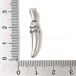 変色しない304ステンレススチールペンダント  ホーンチャーム  ステンレス鋼色  23x6x4.5mm  穴：3x7.5mm&nbsp;STAS-B053-31P