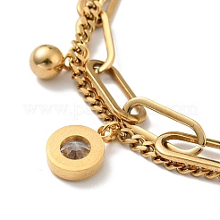 Pulsera de varias vueltas con circonita cúbica transparente y bola redonda&nbsp;BJEW-G639-14G