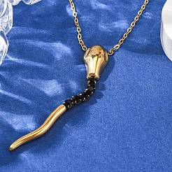 304 нержавеющая сталь змея подвеска со стразами ожерелья с цепочкой для женщин&nbsp;NJEW-A051-01G