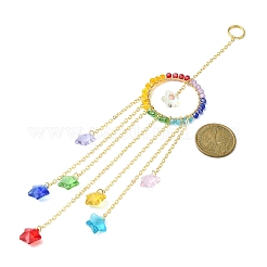 Décorations pendantes en verre enveloppées de fil de cuivre rond et étoilé&nbsp;HJEW-JM01142