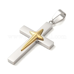 PVD真空メッキ304ステンレスペンダント  スターチャーム付きクロス  宗教  ゴールデン·ステンレス鋼色  43x25x4.8mm  穴：8.5x5.5mm&nbsp;STAS-C105-03GP