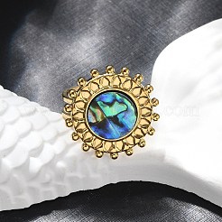 Flache runde Fingerringe aus 304er Edelstahl mit Paua-Muschel für Damen&nbsp;RJEW-G346-08G-01