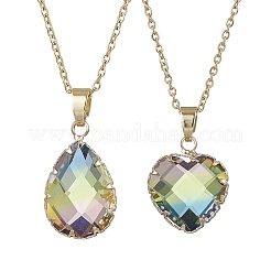 2 шт. 2 стиля ожерелья с подвеской в форме сердца из стекла k9 с имитацией турмалина NJEW-JN05188-03