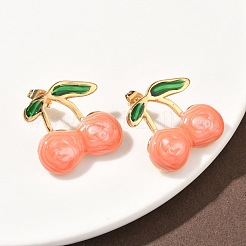 Серьги-гвоздики с эмалью из нержавеющей стали 304 вишни&nbsp;EJEW-B156-01G