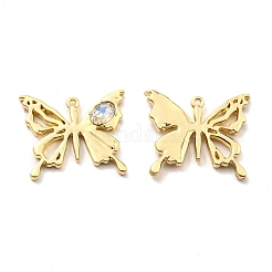 ラックメッキ合金、ガラスペンダント付き  鉛フリー＆カドミウムフリー  バタフライチャーム  ゴールドカラー  19x23x3mm  穴：1.2mm&nbsp;PALLOY-K010-43G