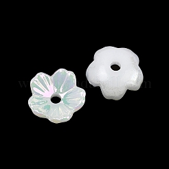 UVメッキ不透明アクリルビーズキャップ  虹色の  5  - 花びらの花  ミックスカラー  8x3mm  穴：1.4mm&nbsp;OACR-K001-45