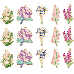 15шт 5 стиля светлые позолоченные подвески из сплава с эмалью&nbsp;ENAM-YW0006-06