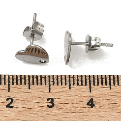 変色しない304ステンレススチール製ハートスタッドピアス金具  カン付き  ステンレス鋼色  8x8mm  穴：1mm  ピン：0.8mm&nbsp;X-STAS-R063-37