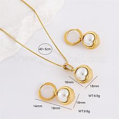 Комплекты из круглых серег-колец и ожерелий с подвесками из нержавеющей стали 304 BA0811-3