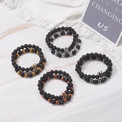 Set di braccialetti elastici a energia energetica con perle rotonde in pietra lavica naturale e ematite sintetica non magnetica&nbsp;BJEW-JB07051