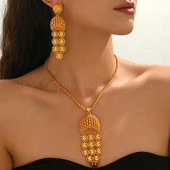 Комплекты из серег и ожерелий из винтажного сплава с длинными кисточками и полыми цветами для женщин HI3455