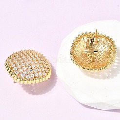 Плоские круглые серьги-гвоздики из латуни с микропаве и прозрачным фианитом&nbsp;EJEW-H180-18G