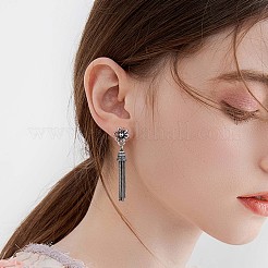 925 スターリングシルバーの花とタッセル ダングル スタッド ピアス 女性用  アンティークシルバー  31mm  ピン：1mm&nbsp;JE935A