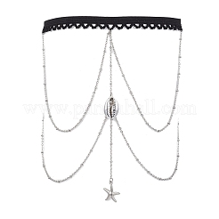 Цепи из нержавеющей стали 304 и гальванизированные подвески-ракушки с кисточками для ножек и бедер AJEW-AN00649-01