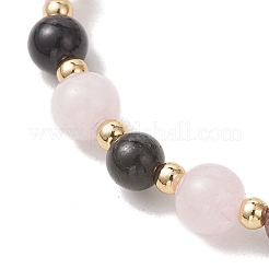 Braccialetti elastici per donna con perline rotonde di tormalina multicolore naturale e quarzo rosa&nbsp;BJEW-JB13517