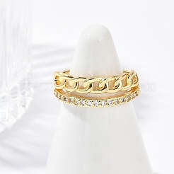 Кольца-манжеты с цепочкой из латуни с микропаве из прозрачных кубических цирконий для женщин RJEW-G343-07G