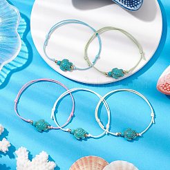 Bracciale sintetico con perline intrecciate in tartaruga turchese&nbsp;BJEW-JB11086-01