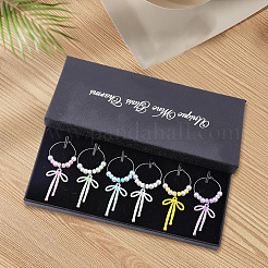 6 Stück 6 Farben Legierung Emaille Bowknot Glas Saatperlen Perlen Weinglas Charms&nbsp;AJEW-SC00076