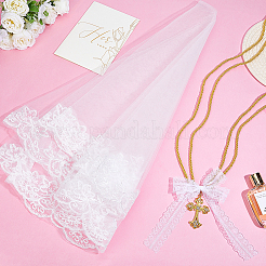 Veli da sposa in poliestere e fiori da polso in cordino di poliestere per matrimonio&nbsp;HJEW-BC00090-01