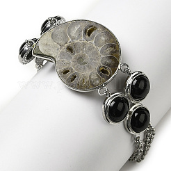 Браслет из звеньев из натуральной раковины и обсидиана G-H286-01P