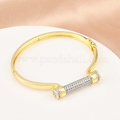 Латунные браслеты с микропаве из прозрачных кубических цирконий для женщин BJEW-D368-01G