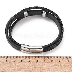 Bracelets multi-rangs en cristal de quartz naturel et cuir microfibre tressé pour femmes et hommes&nbsp;GG-CBAEA55-01E