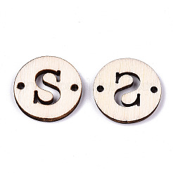 未完成の天然ポプラ材リンクコネクター  レーザー切断  単語とフラットラウンド  文字.s  19.5x2.5mm  穴：2mm&nbsp;WOOD-S045-140A-01S