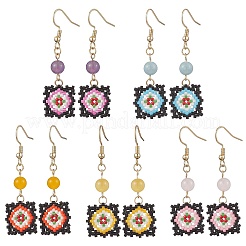 Серьги-подвески ручной работы из стеклянных бусин с узором «окно-решетка» EJEW-MZ00560