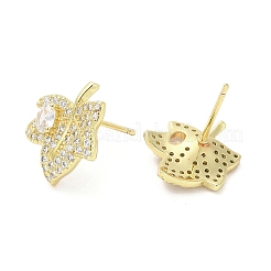 Orecchini a bottone da donna in ottone placcato a cremagliera con micro pavé di zirconi cubici trasparenti&nbsp;EJEW-M260-21G