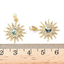 真鍮製マイクロパヴェキュービックジルコニアペンダント  太陽  アワビ貝入り  18KGP本金メッキ  19.5x17.5x2mm  穴：2.5x3.7mm&nbsp;KK-D502-22G