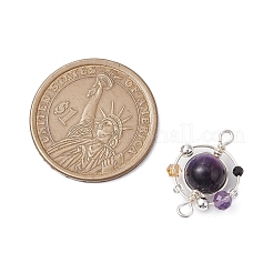 4 шт. подвески-соединители в виде планет из медной проволоки с натуральным тигровым глазом (окрашенные/неокрашенные) 4 цветов PALLOY-TA00181