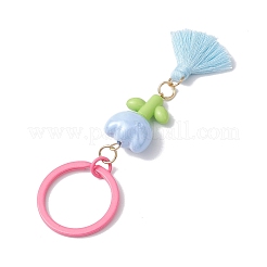 アクリルキーホルダー  ポリコットンのタッセルペンダントと鉄製のスプリットキーリング付き  花  コーンフラワーブルー  9.9cm&nbsp;KEYC-JKC00818