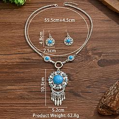 Комплект из ожерелья и сережек с подвеской из цинкового сплава и смолы в этническом стиле с цветочным бохо-стилем FS-WGD47C5-01