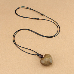 Colliers pour femmes avec pendentif cœur en bois et cordon ciré noir ajustable&nbsp;FS-WG059F7-01