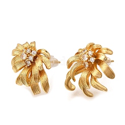 Цветок латуни микро проложить кубического циркония серьги стержня EJEW-B148-08A-G