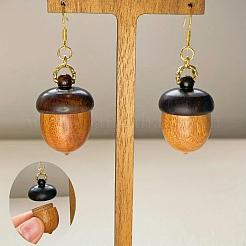 Серьги-подвески из латуни и дерева в форме сосновой шишки&nbsp;FS-WG23AF3-01