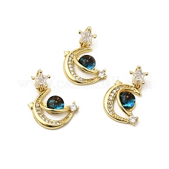 Подвески из латуни с лунным и звездным покрытием из кубического циркония с микро-паве&nbsp;KK-C037-08G