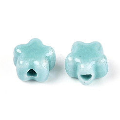 手作りの磁器ビーズ  スモモの花  光沢釉の磁器  淡いターコイズ  10.5~11x11~11.5x7.5~8mm  穴：2~2.5mm&nbsp;PORC-N011-04K-01