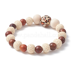 Bracelet extensible en perles rondes en bois naturel pour femme&nbsp;BJEW-JB09352