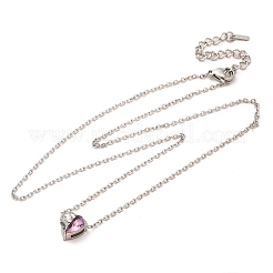 Collane a catena con ciondolo a forma di cuore in zirconia cubica in acciaio inossidabile 304 per donna&nbsp;NJEW-G142-07P-03
