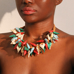 Женские ожерелья-нагрудники из богемского сплава и акрила в форме сердца с вощеным шнуром FS-WG4624E-01