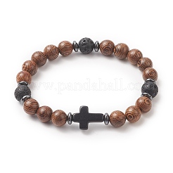 Браслет из бусин из натурального дерева и драгоценных камней для мужчин и женщин BJEW-JB09292