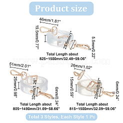 3個 3スタイル調節可能な透明PVCバッグストラップ  合金回転式ナスカン付き  透明  80.5~150cm  1個/スタイル&nbsp;FIND-WR0010-01