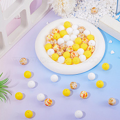 60 Stück 4 Stile Silikonperlen runde Gummiperle 15mm lose Abstandsperlen für DIY-Zubehör Schmuck Schlüsselanhängerherstellung&nbsp;FIND-TA0010-30C