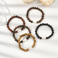 Браслеты из круглых деревянных бусин&nbsp;BJEW-JB12671